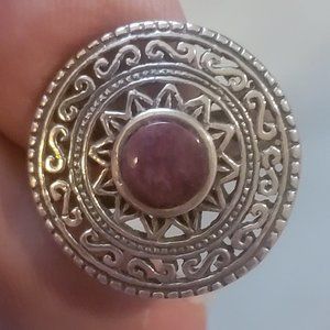 Silver (950) and Plum Pervian Ring - Adjustable Sizing - With Jewelry Bag